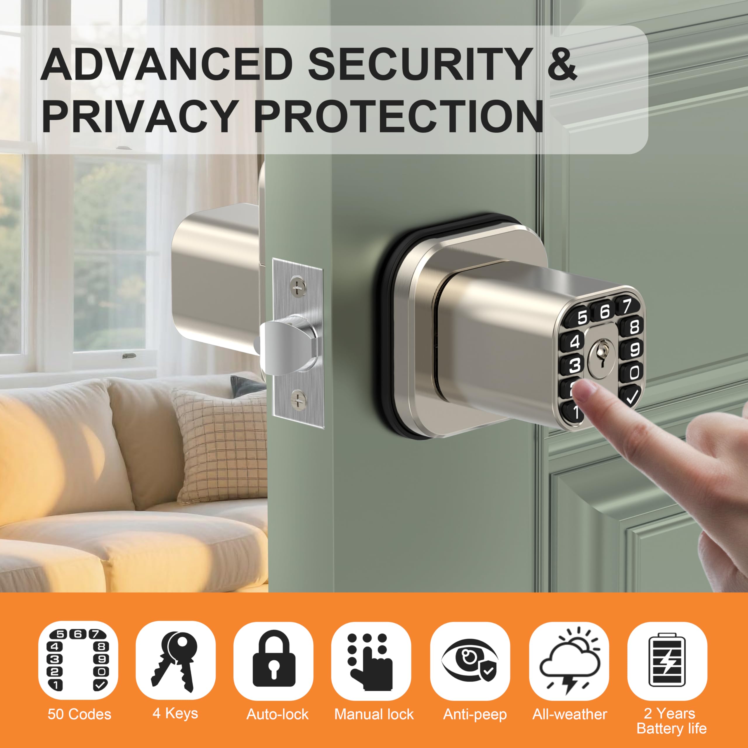 Richelock IU52 - Cerradura de puerta con teclado de doble cara, para todo tipo de clima, totalmente impermeable, entrada sin llave con códigos programables de doble cara, misma llave en ambos lados