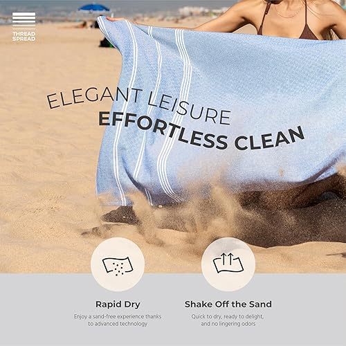 Vista 20 de THREAD SPREAD Paquete de 2 toallas de playa de algodón turco, 39 x 71 pulgadas, de secado rápido, sin arena, para adultos, de gran tamaño, ligeras