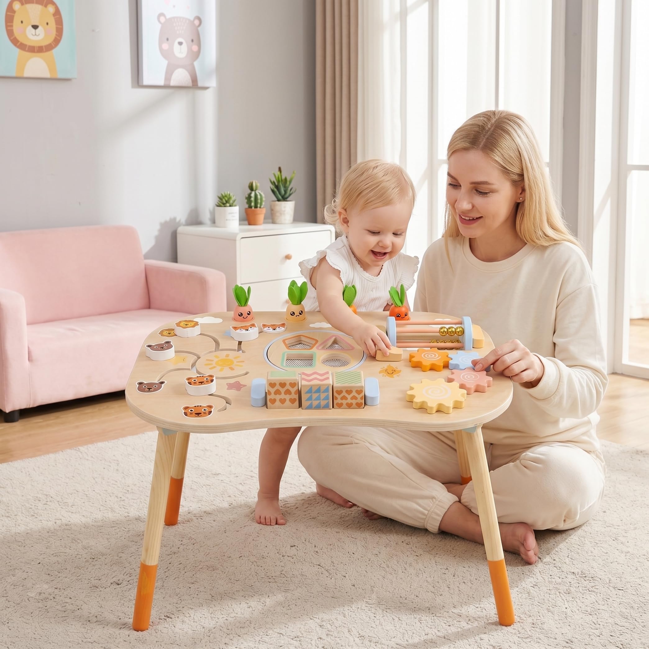 Tavolo da attività per Bambini, Tavolo da attività per Bambini, Montessori sensoriale 6 in 1 per da 1 a 3 Anni, Giocattolo in Legno per - Giallo.