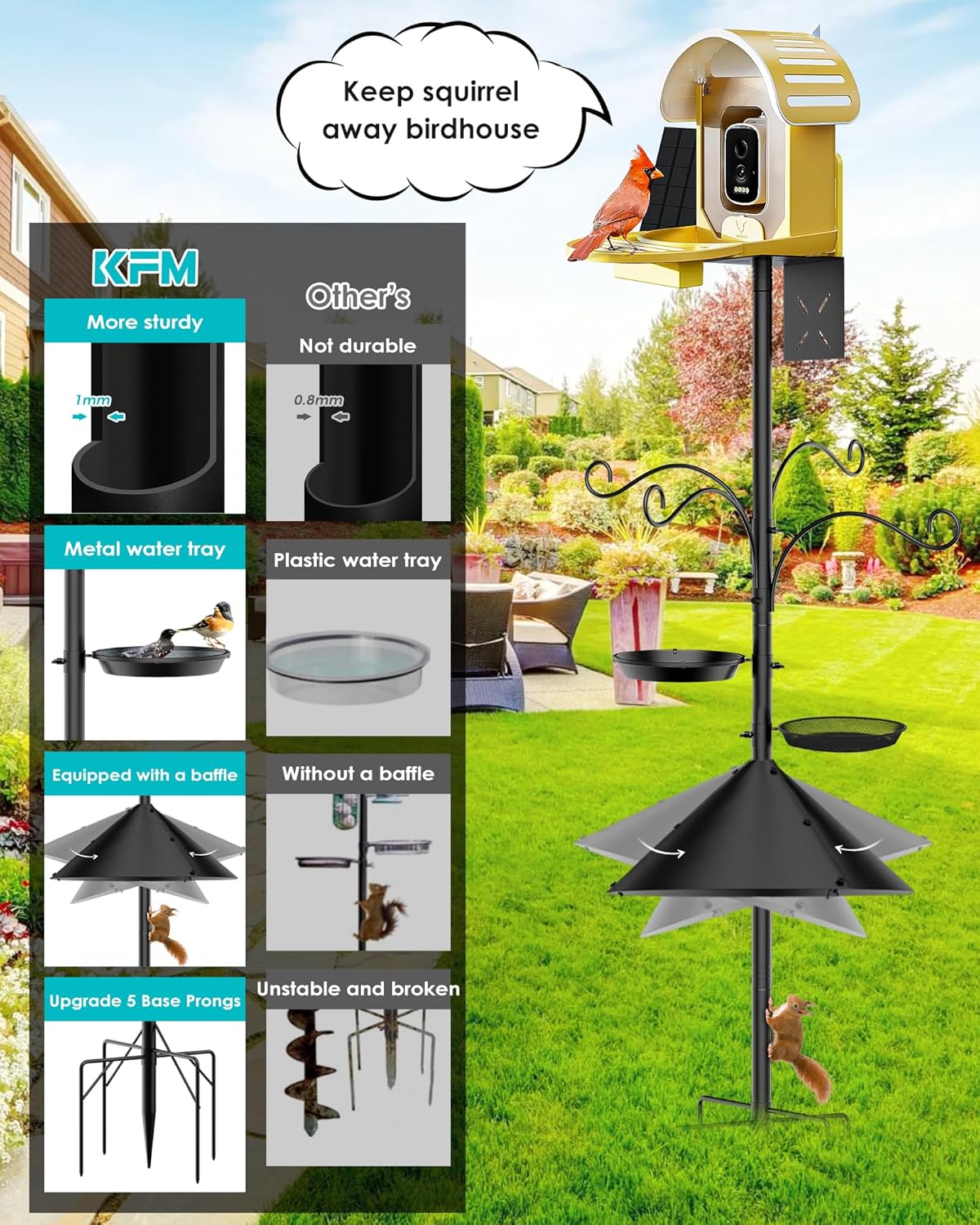 Bird Feeder Pole Squirrel Proof, 92 Inch Heavy Duty Bird Feeder Pole for Outdoor Feeding Station with Stable Base (House Not Included)