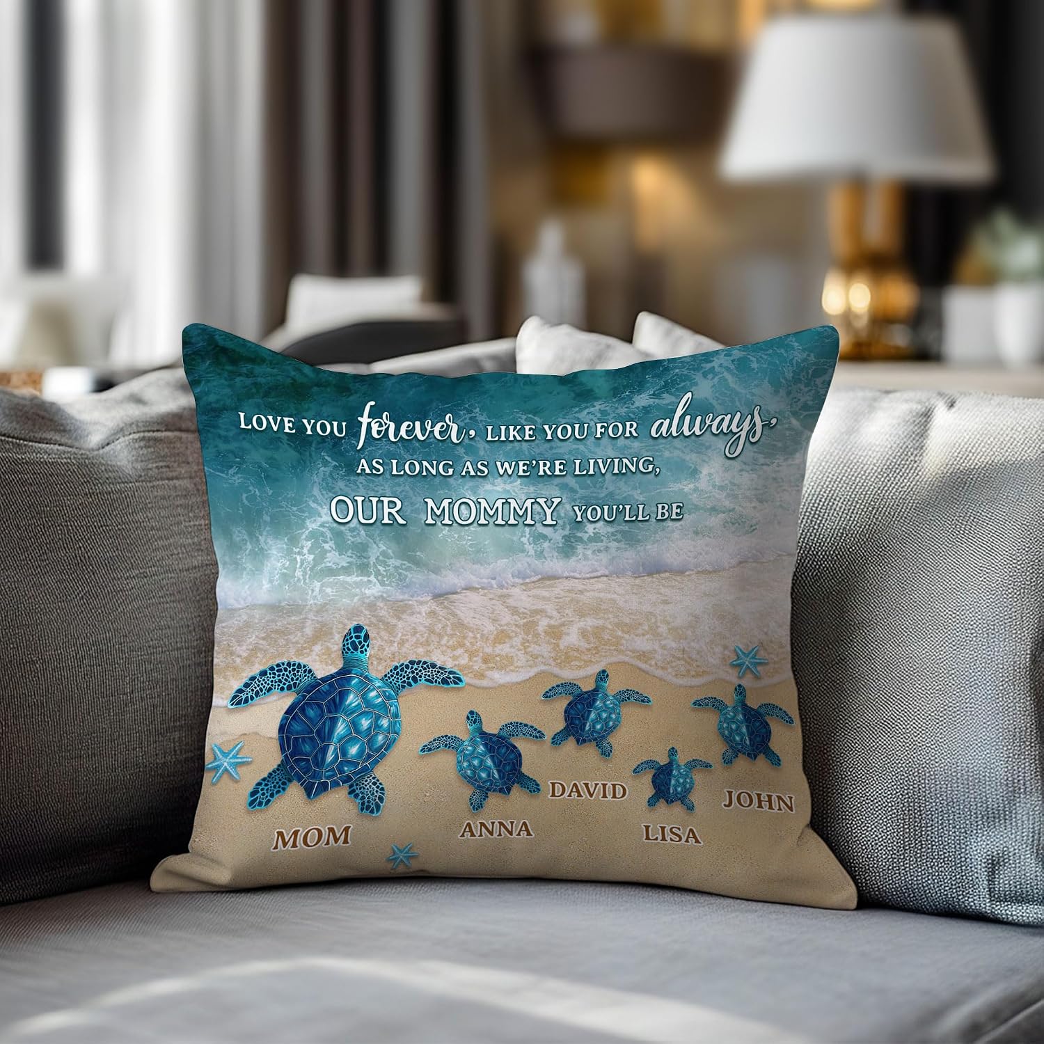 Hyturtle Personalized Sea Turtle Mom Mug - Gifts for Mom from Daughter Son - Inspirational Gifts for Animal Lovers On Mothers Day - Mom Gifts On Birthday - Custom Name Pillow with Insert Home Decor