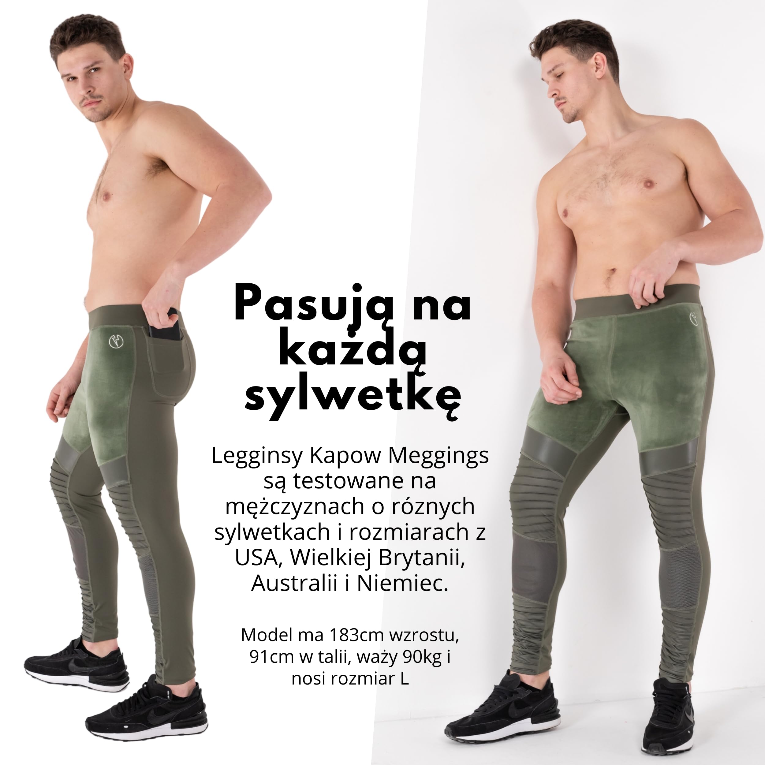 Męskie legginsy kompresyjne Kapow Meggings Supreme Range Deluxe z kieszeniami