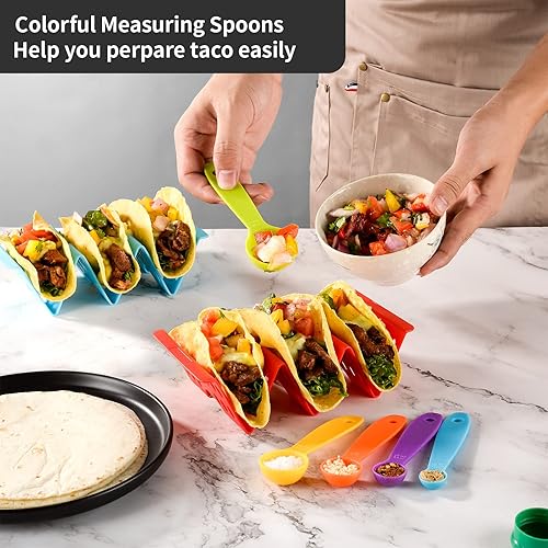 Miniatura 10 de Soporte para tacos de alta calidad, colorido juego de 6 o 4 soportes para tacos para 3 tacos para conchas blandasduras, estante para tacos de calle