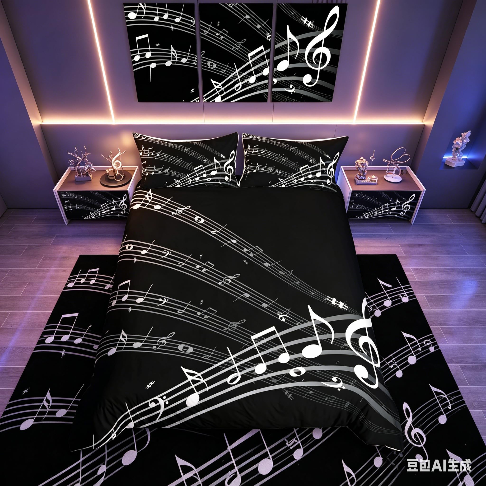 Loussiesd Musical Note Bedding Set Staff Pattern Comforter Cover for Kids Adult Classic Music Themed Duvet Cover Black and White Bedspread Room Decor 2Pcs with 1 Pillowcase Single Size