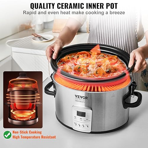 Miniatura 4 de VEVOR Olla de cocción lenta, olla eléctrica de cocción lenta de 8 cuartos de galón de 320 W con ajustes de calor de 3 niveles, ollas lentas