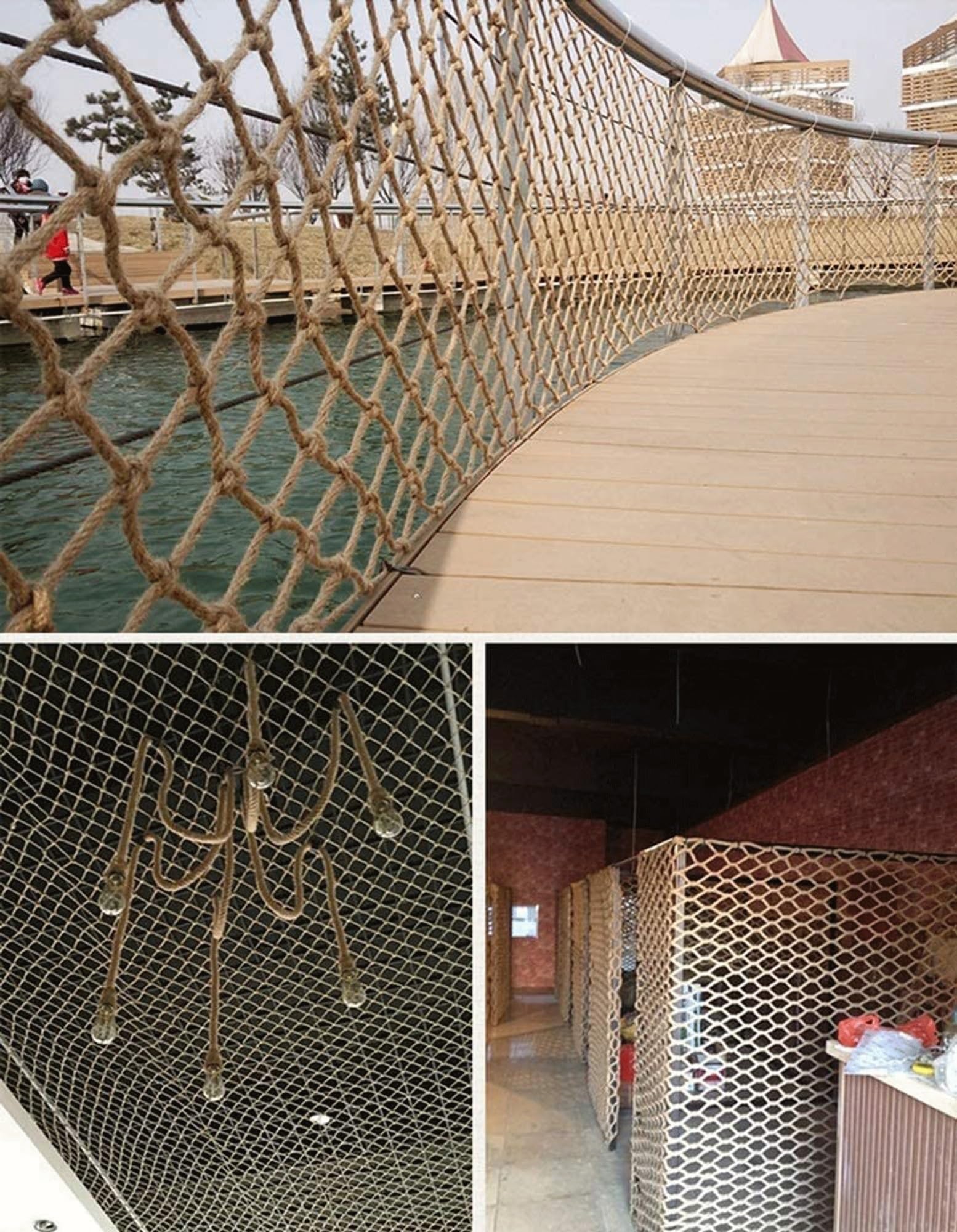 SHAARI Treppensicherheitsnetz, Naturjute, Doppelnadelgewebe, Hohe WetterbestäNdigkeit Geeignet für Balkonsicherheit, GeläNder-Absturzsicherung(6cm mesh,1x3m)