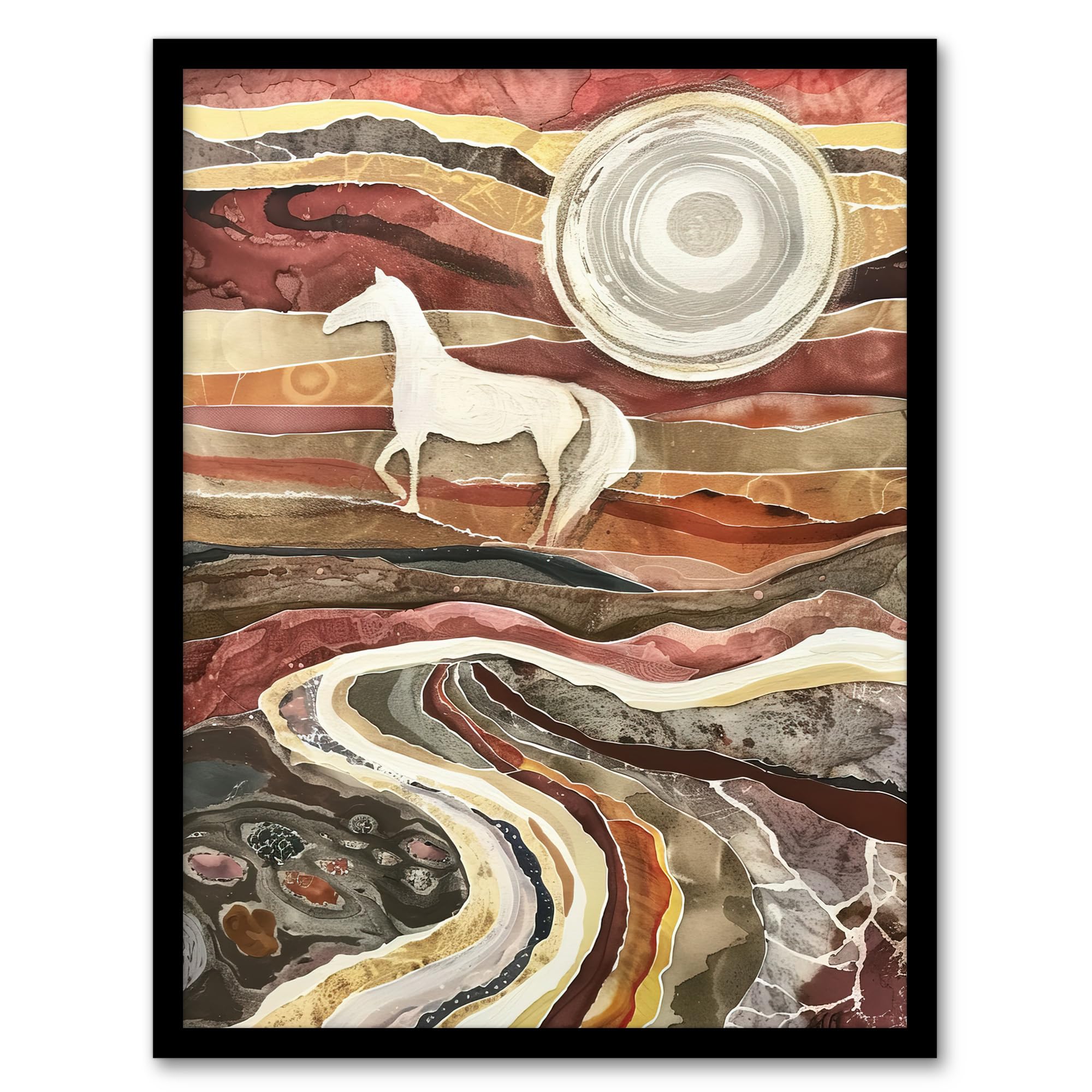 Artery8 Wild Horse Abstract Camargue Sun Watercolour Living Room Artwork Framed Wall Art Print A4