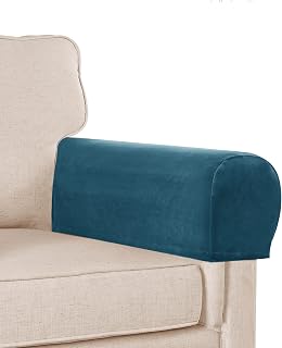 L.VICTEX Sofa Armrest Covers, 2 Pack, Deep Teal Velvet Plush Fabric, Furniture Accessories for Sofa, Recliner, Chair, Stretch, Durable, Velcro, Machine Wash