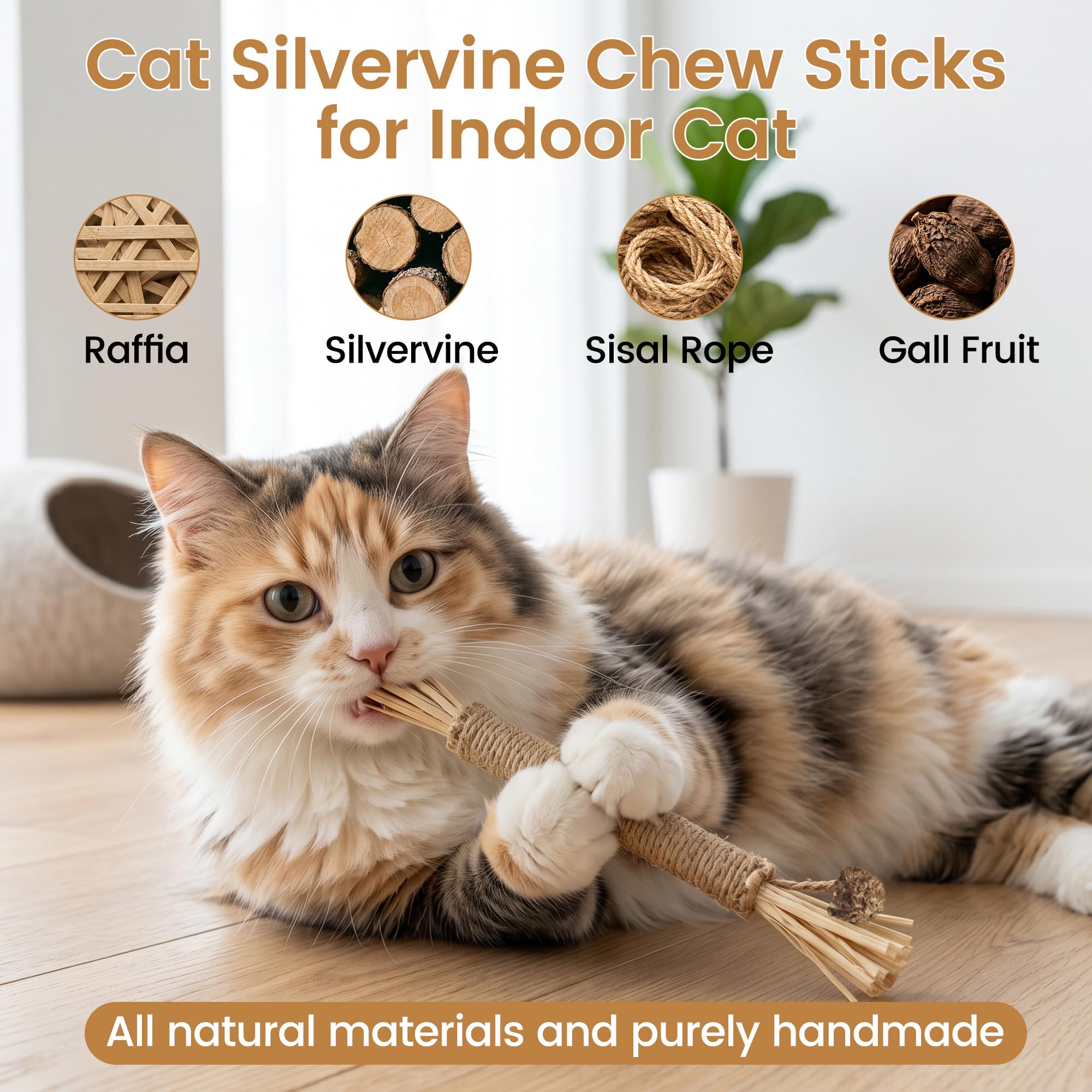 Juguetes para gatos, 7 cuerdas masticables para gatos y palos de vid plateada para gatos con hierba gatera natural y vid plateada, juguetes de limpieza segura de dientes para gatitos de