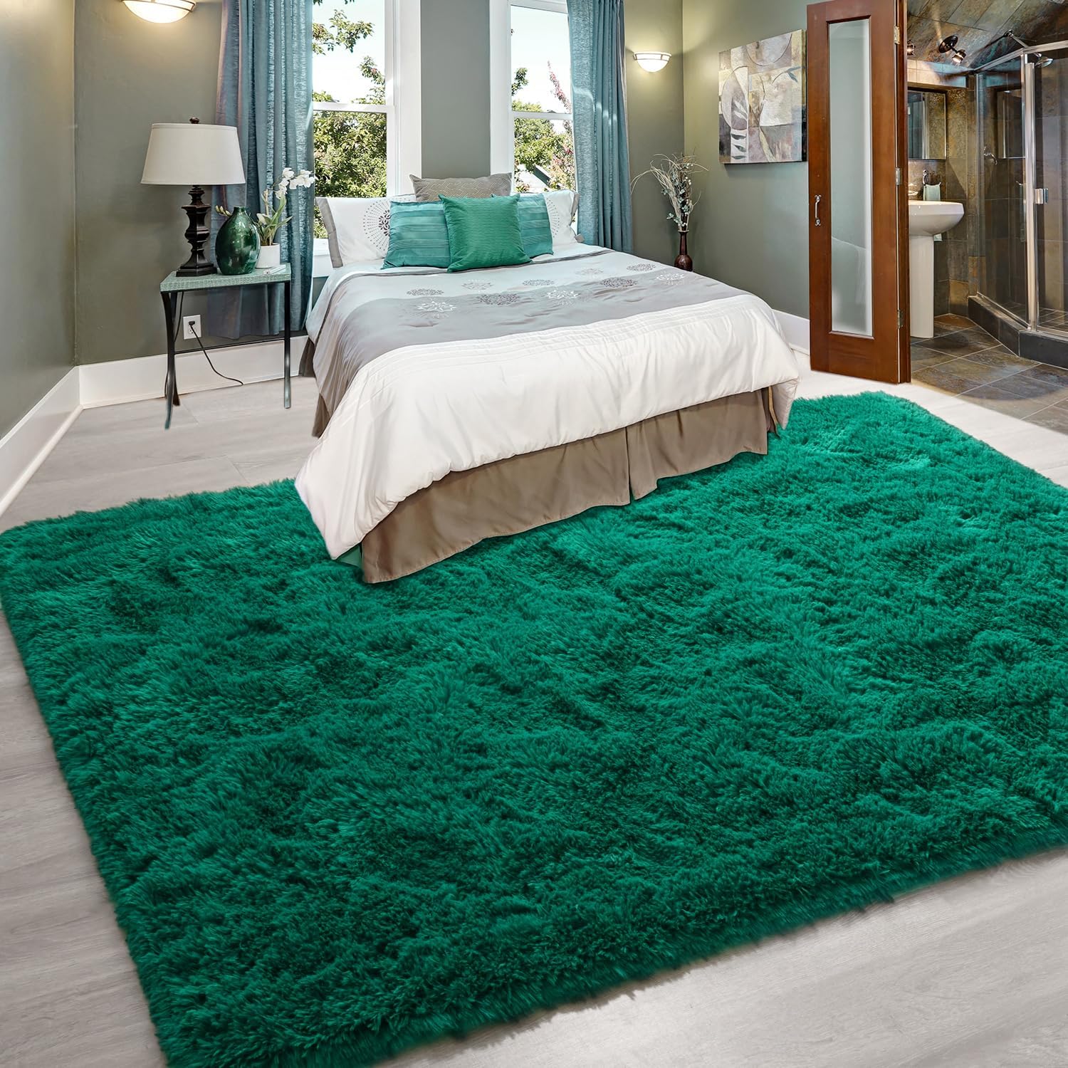 Fluffy Shag Area Rugs for Living Room Deep-Green 6x9, Plush Soft Rugs for Girls Boys Kids Room, Floor Shaggy Carpets for Bedroom, Extra Large Fuzzy Rug for Play Room Game Room Home Decor