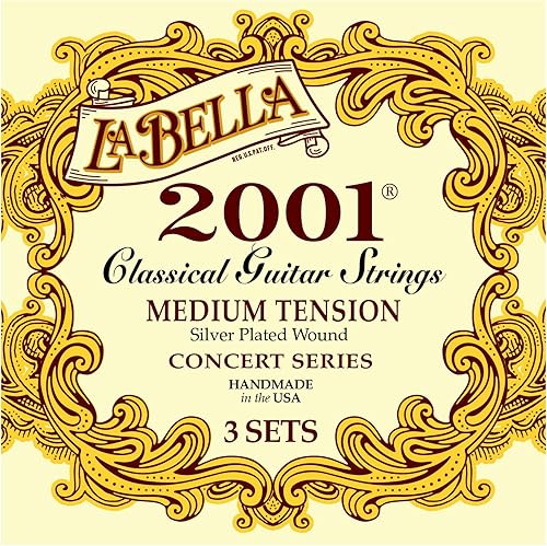 La Bella 2001 - Cuerda de guitarra clásica de tensión media, paquete de 3