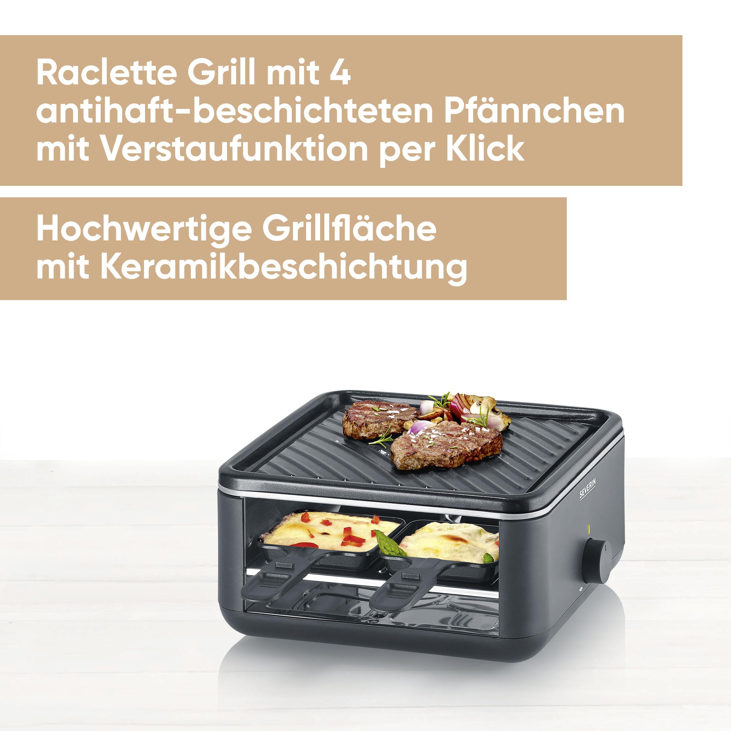 SEVERIN Mini Raclette-Grill 4 Personen 600W Black Line RG 2360