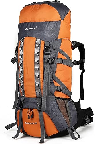 Mochilas de marco interno de 80 L con cubierta de lluvia, mochila de senderismo al aire libre, bolsa de senderismo impermeable, Naranja, Mochilas