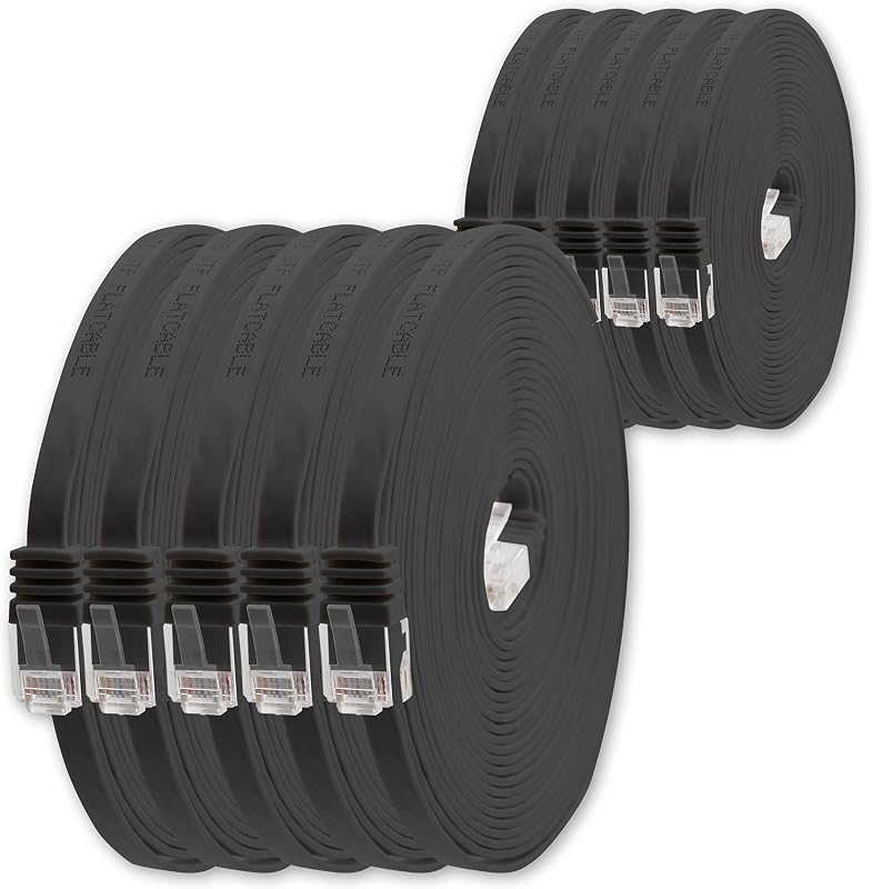 1aTTack.de 0,5m - Schwarz - 10 Stück - Cat.6 Flaches Netzwerkkabel Cat6 Flachkabel Ultra Flach Cat.6 Patchkabel 1000 Mbit/s Gigabit LAN (RJ45) Flach Slim Micro