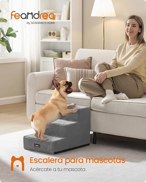 Foto 2 de 7 de Feandrea Escaleras para Perros de Espuma, Peldaños para Mascotas con Funda de Pana Lavable, Impermeable