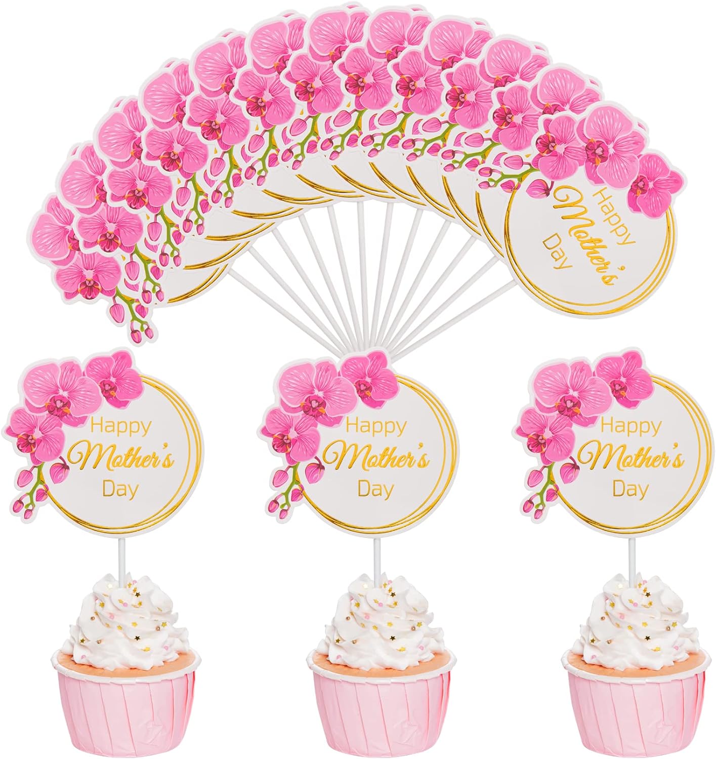 Amazon.com: 12 Pieces Happy Mother's Day Cake Toppers Flower Cupcake ...