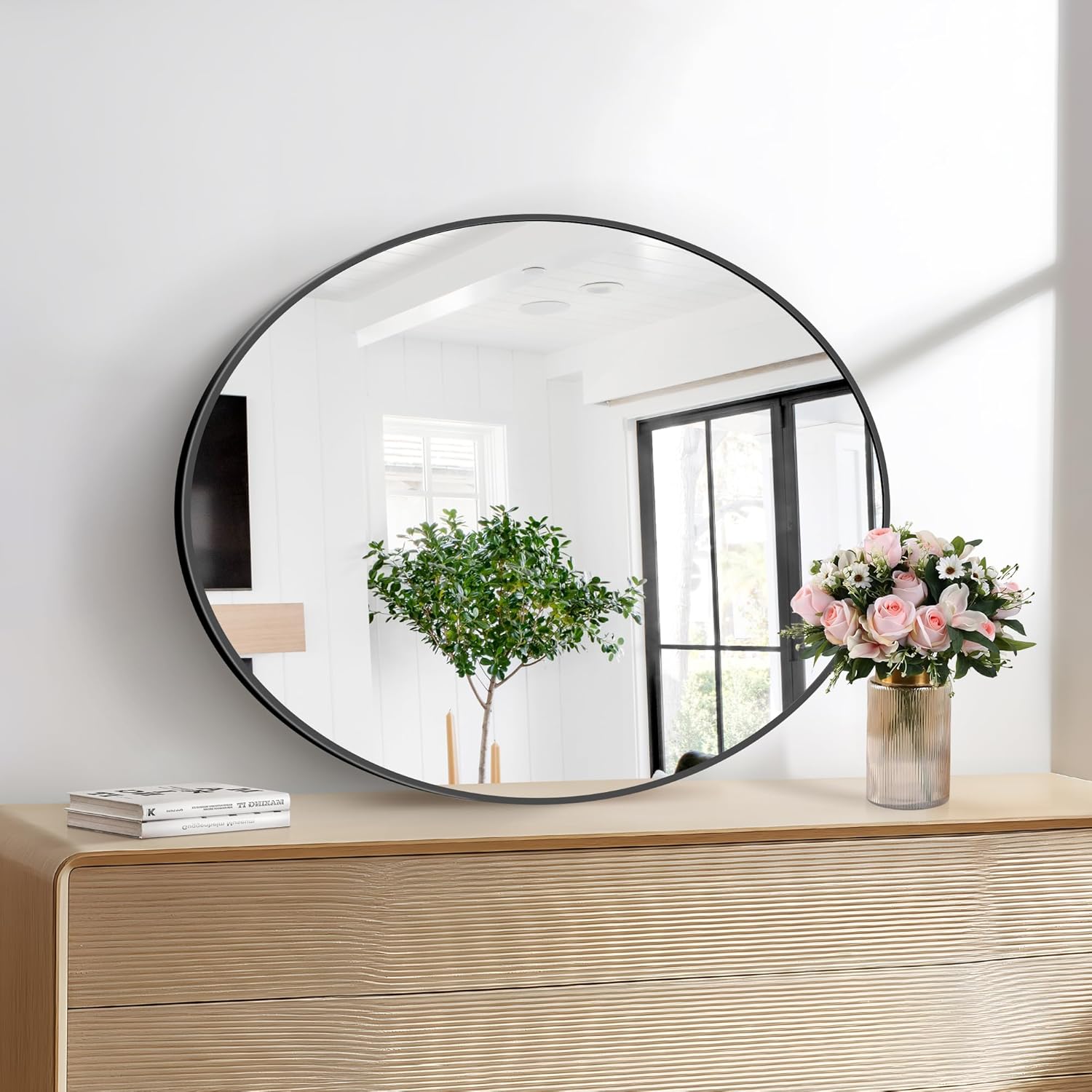 Bathroom Mirrors, 30" x36" Black Mirrors, Oval Vanity Mirrors, Metal Framed Wall Mounted Mirrors, Vertical/Horizontal Mirror for Bathroom Bedroom Entryway Living Room