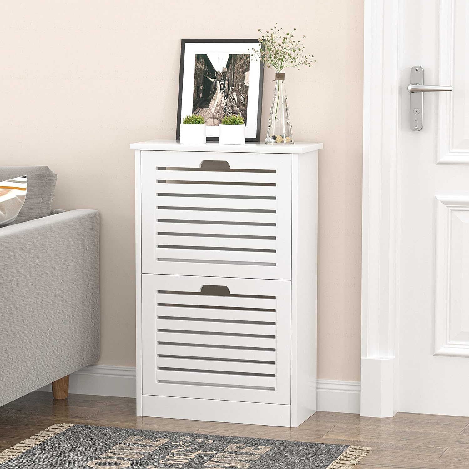 TENNTOU Shoe Storage with 2 Flip Drawers, Shoe