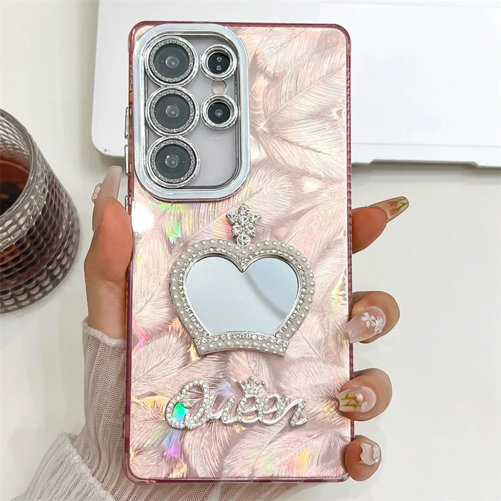 Coque Galaxy A55 rigide rose plume résout les rayures effet miroir laser