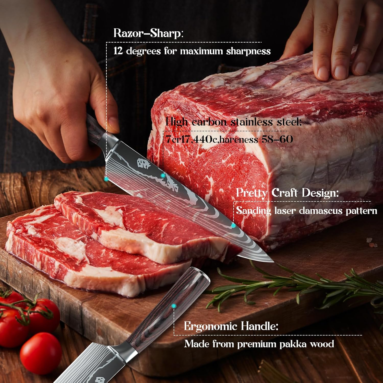 ZENG Kitchen Knife Set 10 PCS, Kitchen Knife Set without Block, Japanese Knife Set Stainless Steel, Chef knife set Professional, Pakkawood Handle, Sharp Knife Set for Vegetable Meat Fruit