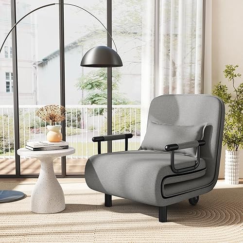 Miniatura 2 de Giantex Sofá cama convertible 3 en 1 plegable con respaldo ajustable de 5 posiciones, ruedas, 2 patas, tumbona reclinable con almohada, sillones