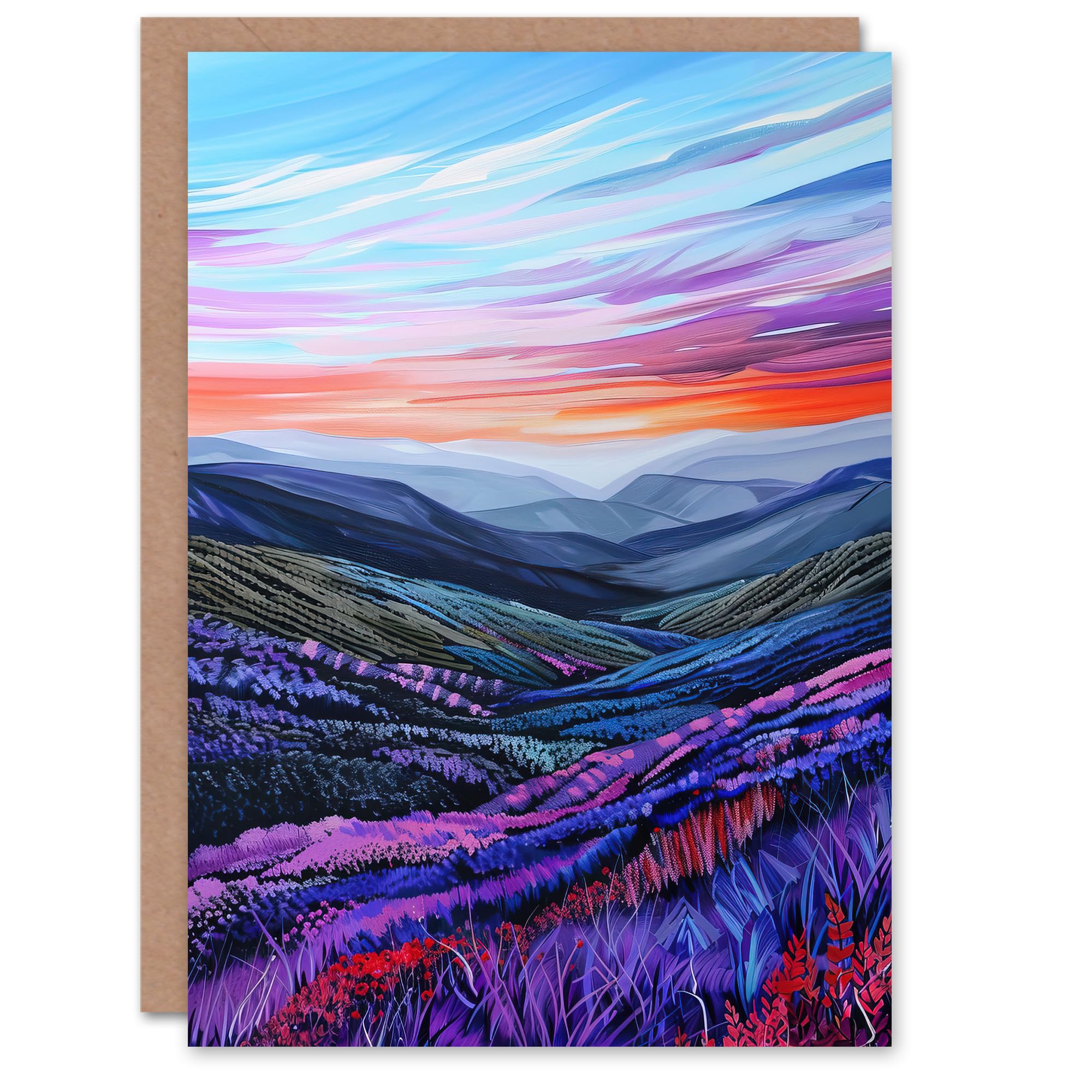 Artery8 Scottish Heather Fields Artwork Purple Hills Greeting Birthday Card Him Her All Blank
