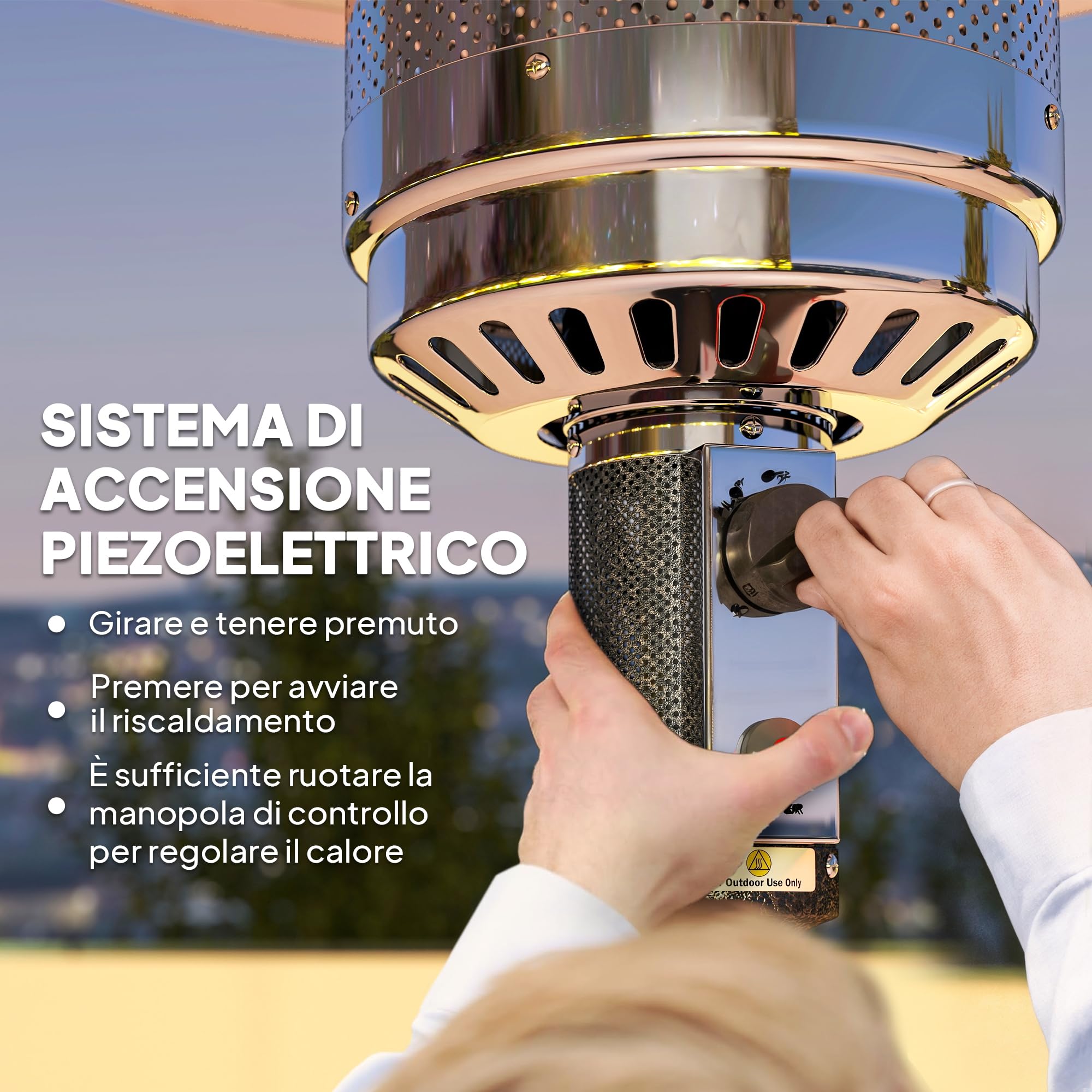 Outsunny Stufa a Gas/Propano da Esterno 11kw, con Spegnimento Automatico e Rotelle, Riscaldatore da Esterno Portatile, per Patio, Giardino e Terrazzo, 82x82x223 cm, Marrone Scuro