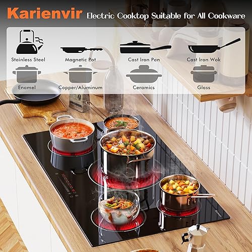 Miniatura 7 de Placa de cocina eléctrica de 36 pulgadas, cocina eléctrica de 5 quemadores incorporada, 9200 W, 9 niveles de potencia, estufa eléctrica