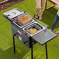 Vista 8 de VEVOR Freidora de propano para exteriores, freidora comercial de doble quemador, cocina de acero inoxidable de 16 cuartos de galón con cestas