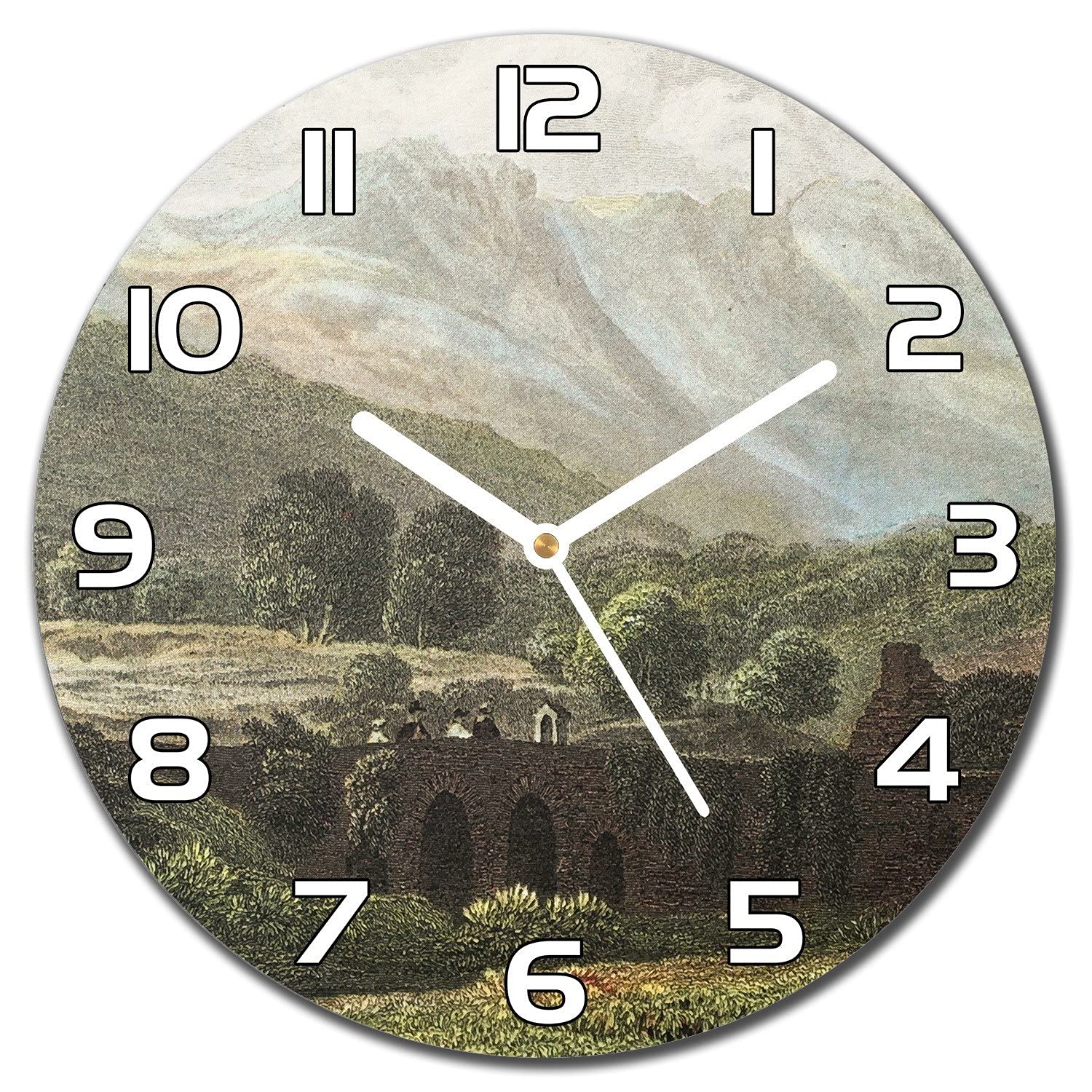 Horloge en verre lisible aiguilles blanches pour salon et cuisine