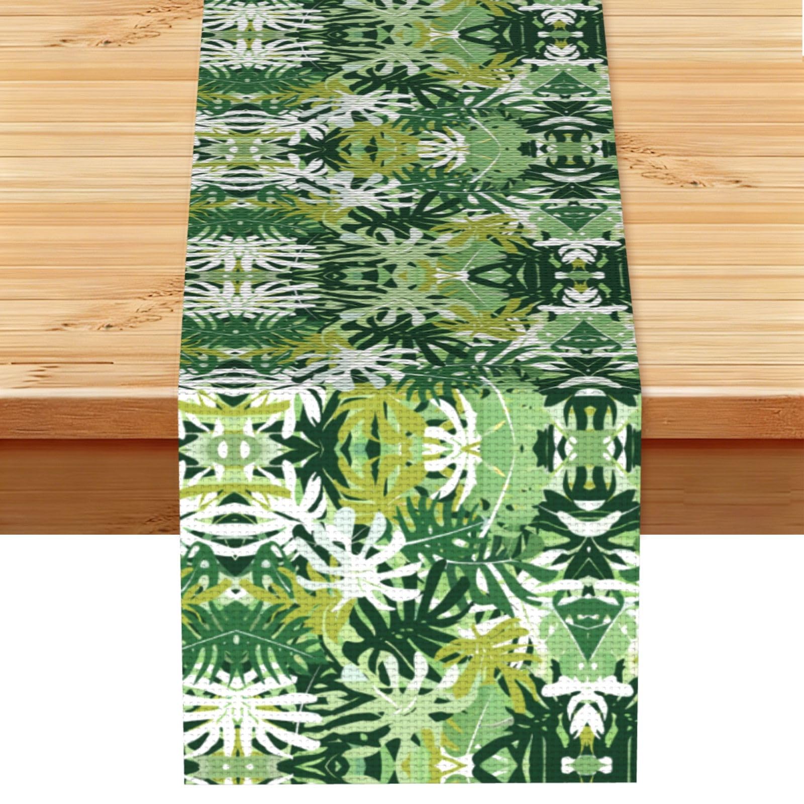 Airy Green Monstera Canopy Printed Table Runner 13 x 72, Wrinkle Resistant Decor for Dining Table Coffee Table Fireplace