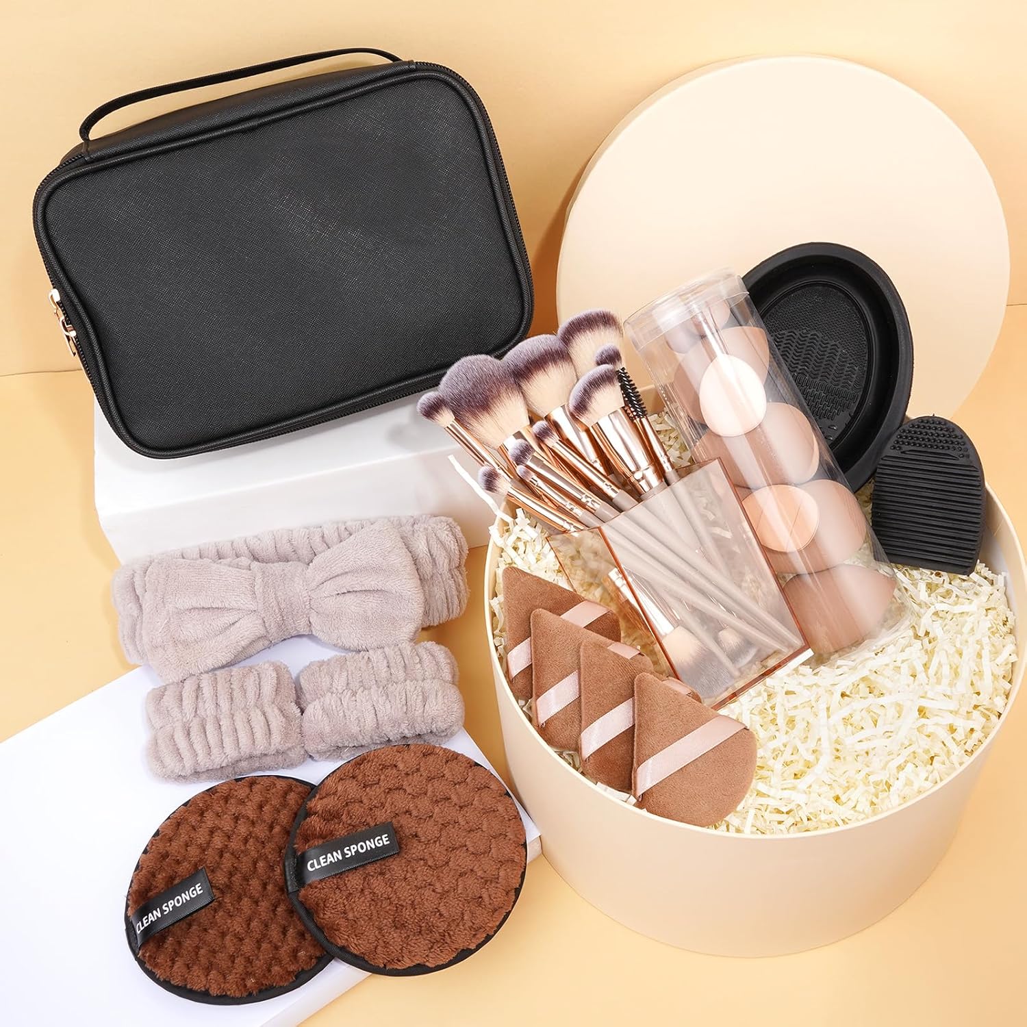 MAGEFY Makeup Brushes 37 Pcs Makeup Kit, Multi-functional Makeup Tool Set with Double-End Powder Blush Eyeshadows Brush Make up Brushes Set Bag,Champagne