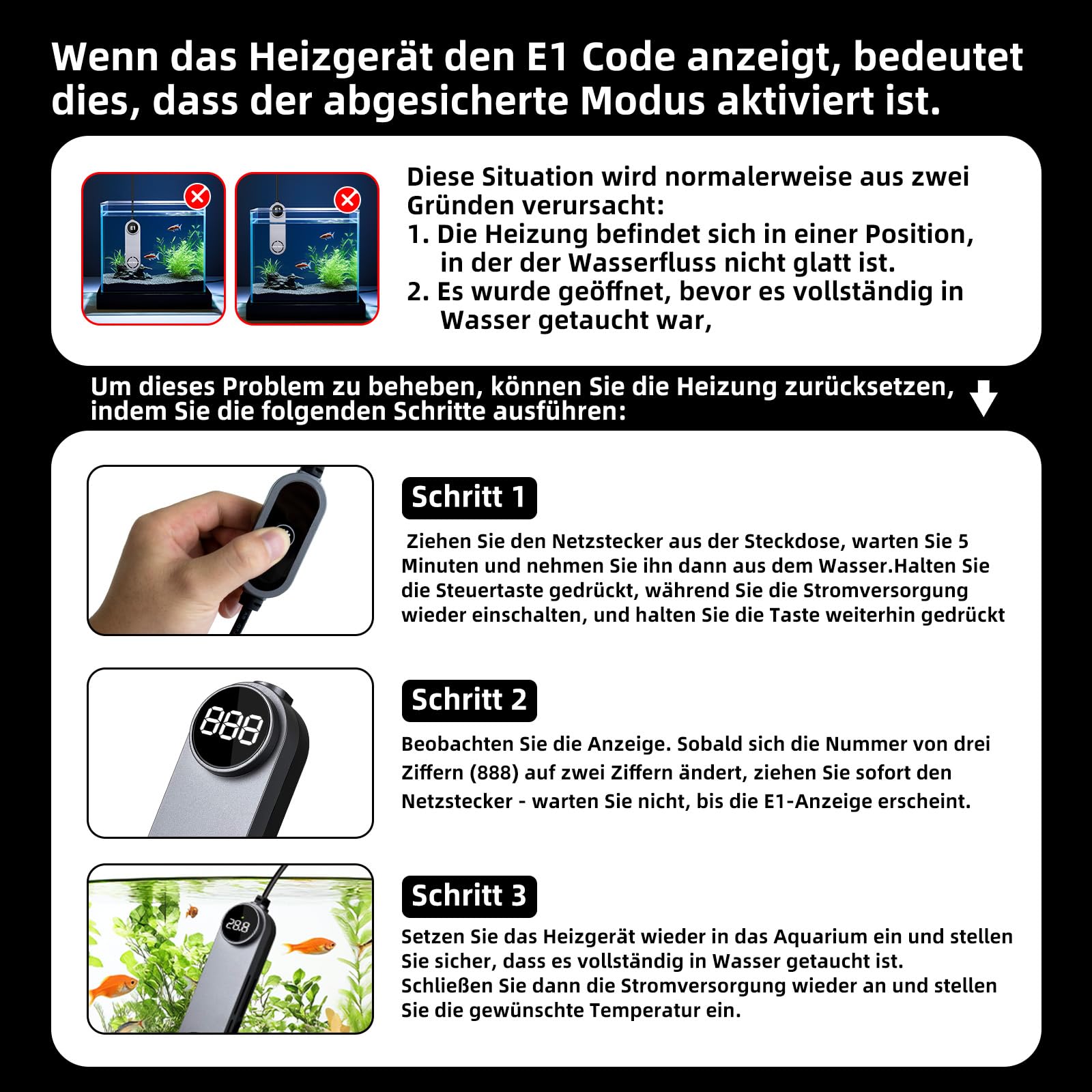 boxtech Calentador de acuario, pequeño calentador de inmersión ajustable con protección contra sobrecalentamiento y pantalla digital, control para acuarios (50 W)