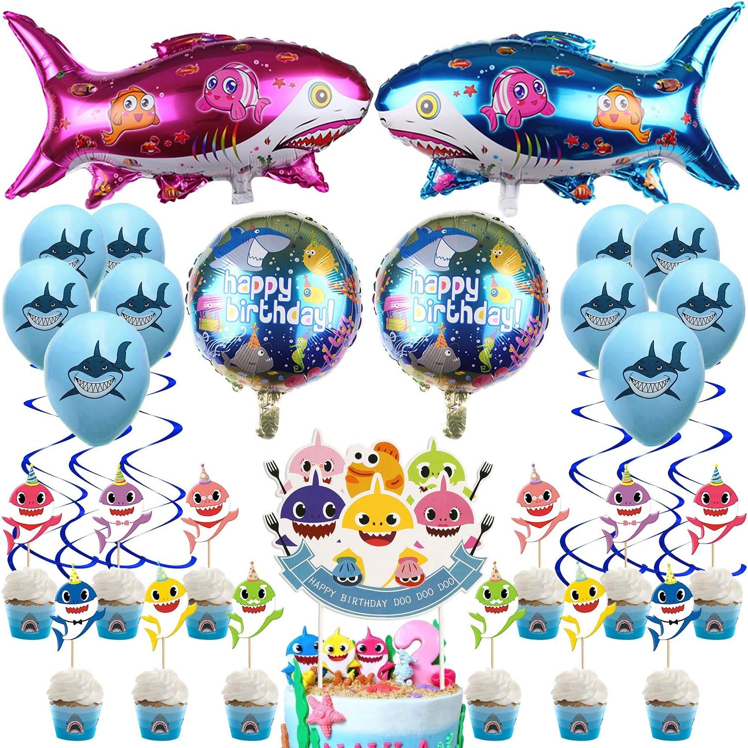 Baby Shark Party Supplies Birthday Decorations Balloons Cupcake Topper for Kids