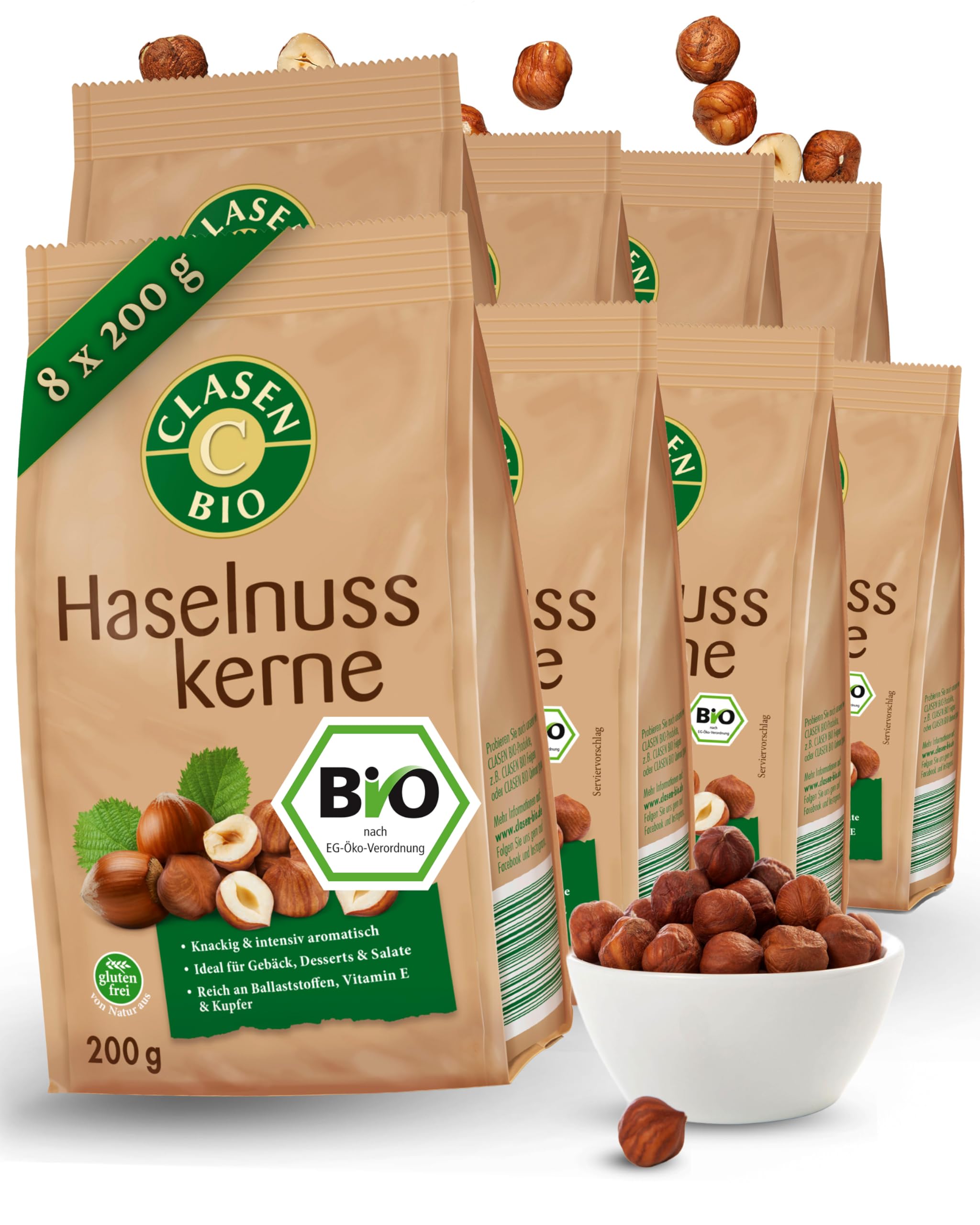 8x CLASEN BIO Haselnusskerne ohne Schale- 200g