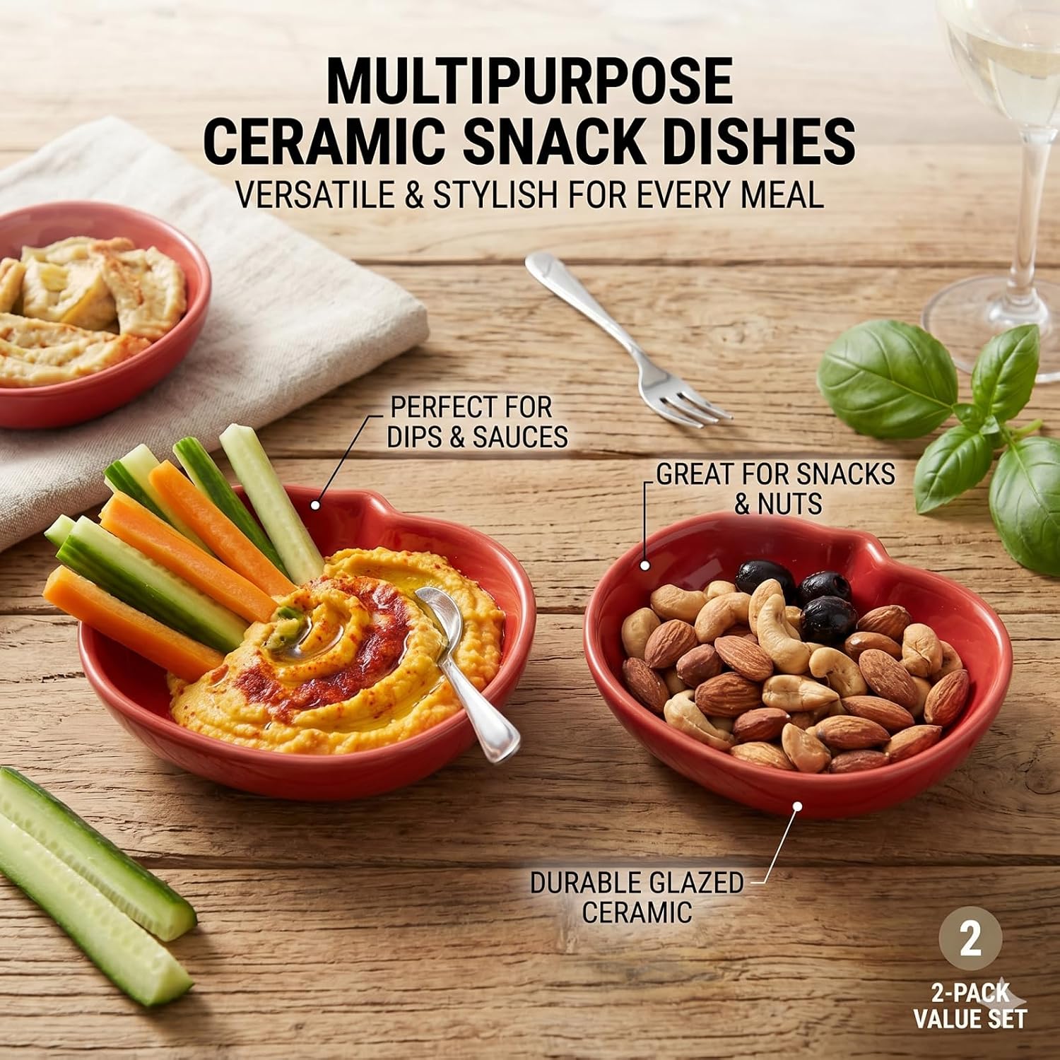 2 Pack Small Ceramic Tomato Pinch Bowls, 4.3 x 3.5 Inch - Food Shaped Spoon Rest, Tiny Condiment Dipping Sauces Dishes for Kitchen Counter, Red Vegetable Theme Decor