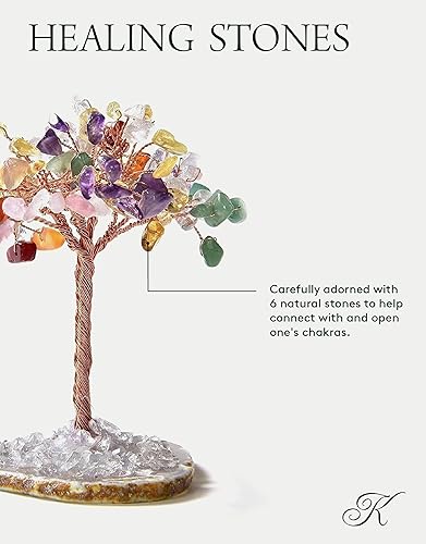 Miniatura 2 de KALIFANO Mini árbol natural de la vida (más de 100 piedras preciosas!) Árbol de cristal de chakra con base de ágata brasileña, árbol de dinero