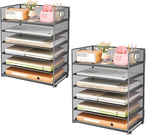 Miniatura 15 de Subekyu Organizador de Papel de 6 Niveles para Escritorio con Asa, Organizador Clasificador de Accesorios para Archivos de Oficina de Malla