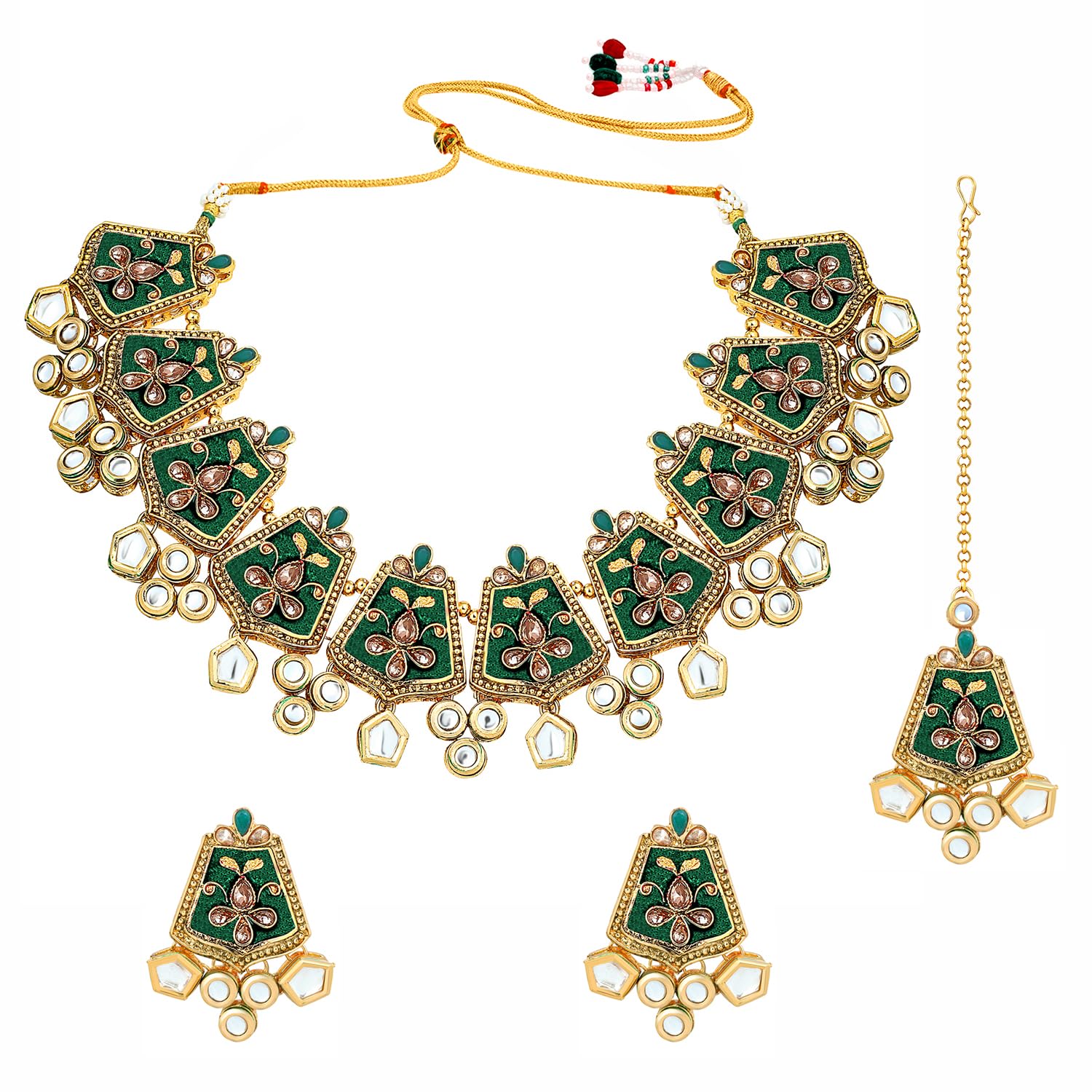 Peora Gold Plated Kundan & Meenakari Bridal Necklace Set with Earrings & Maang Tikka for Women Girls (B07KJBJQ3C) Amazon Price History, Amazon Price Tracker