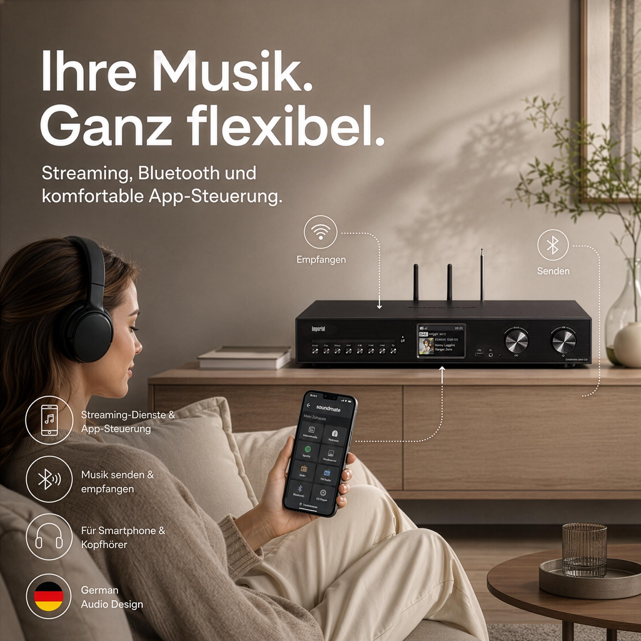 Imperial DABMAN i560 CD DAB Radio, Internetradio WLAN, DAB+ Radio, Bluetooth, Küchenradio, WLAN Radio - HDMI ARC, Bluetooth senden und empfangen, Streaming Dienste schwarz