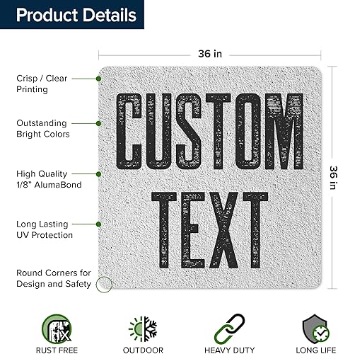 Miniatura 652 de My Sign Center - Letrero personalizado, 11 colores de fuente, 13 estilos de fuente, 4 opciones de agujero, 22 tamaños, 8 x 32 pulgadas, sin óxido,