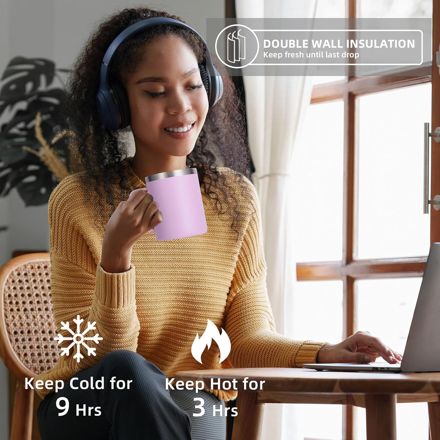 Volhoply 12oz Insulated Leakproof Coffee Mug with Flip & Straw Lid,Double Wall Vacuum Stainless Steel Travel Cafe Tumbler Cup with Handle,Reusable Camping Mugs Keep Cold/Hot(Purple,1 Set) - Image 6