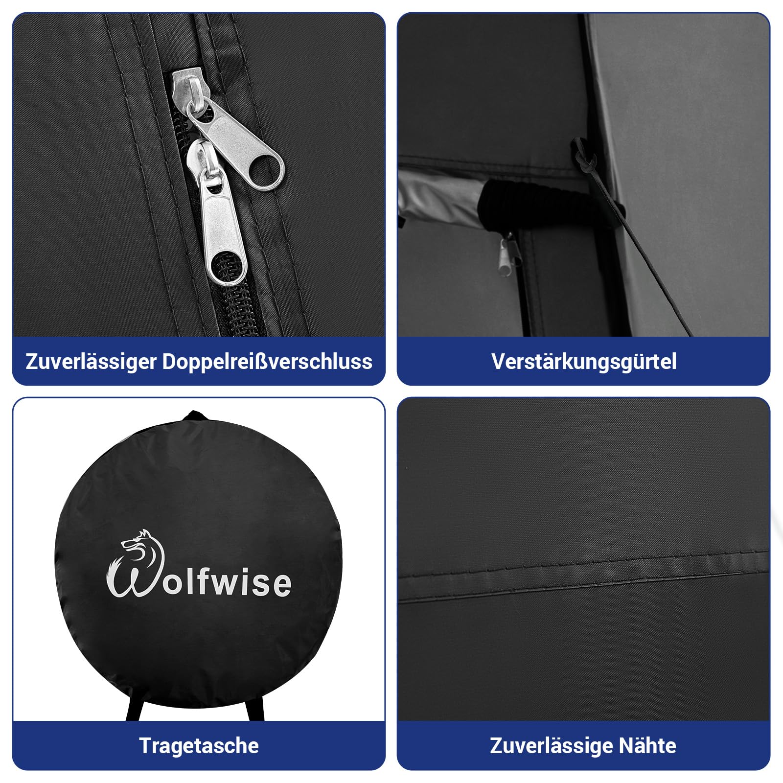WolfWise Pop-Up Duschzelt Camping & Umkleidezelt mit Boden – Silberbeschichtet, UV-Schutz 50+ & Wasserabweisend, Toilettenzelt mit Fenstern & Tragetasche für Outdoor & Strand, 1,9 m/2 m/2,1 m Hoch