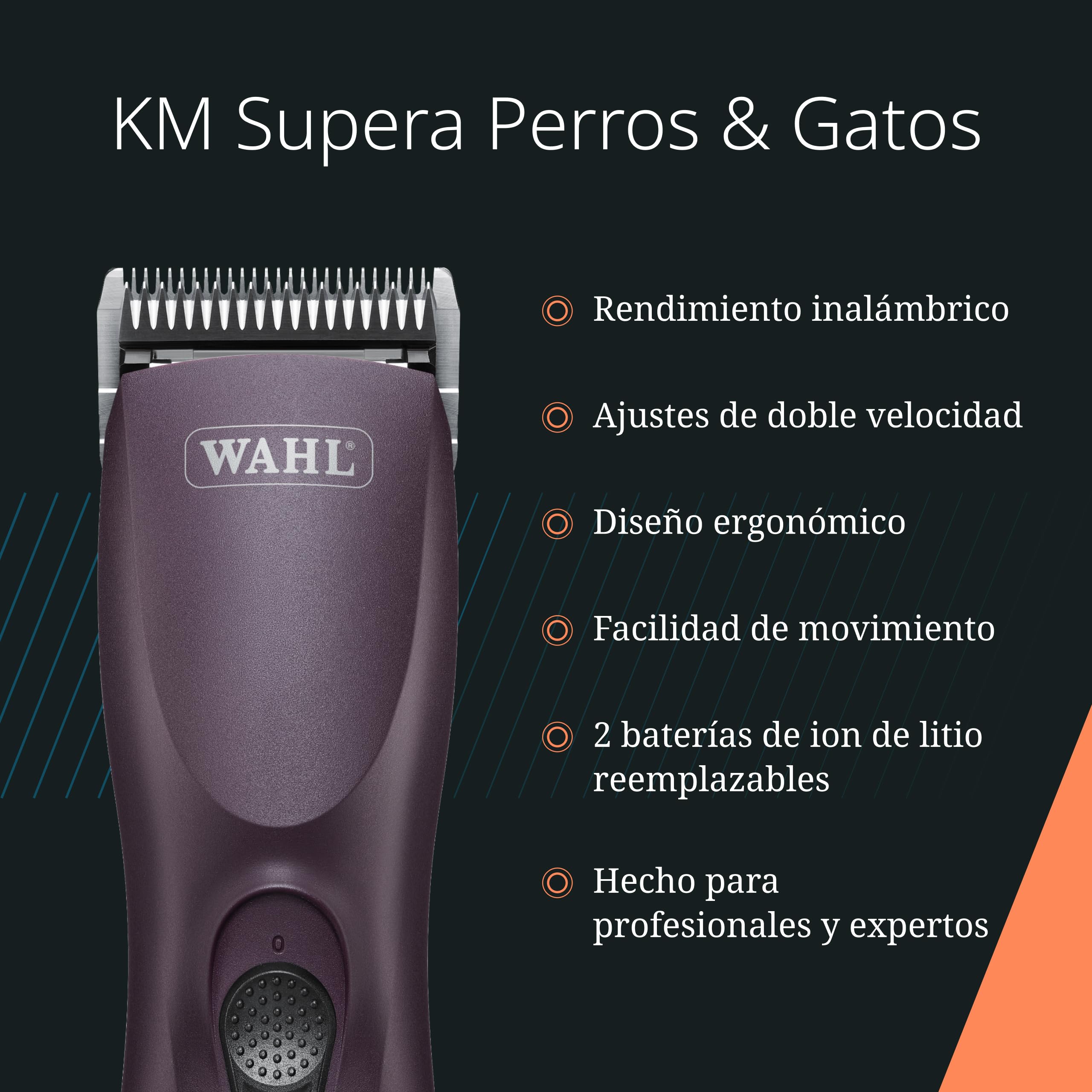 Wahl KM Supera, Cortapelos Inalámbrico para Mascotas, Ergonómico | Cortapelos Inalámbrico para Mascotas, 2 Baterías Intercambiables, 3000 y 3700 RPM, Motor sin Escobillas, Ligero y Silencioso