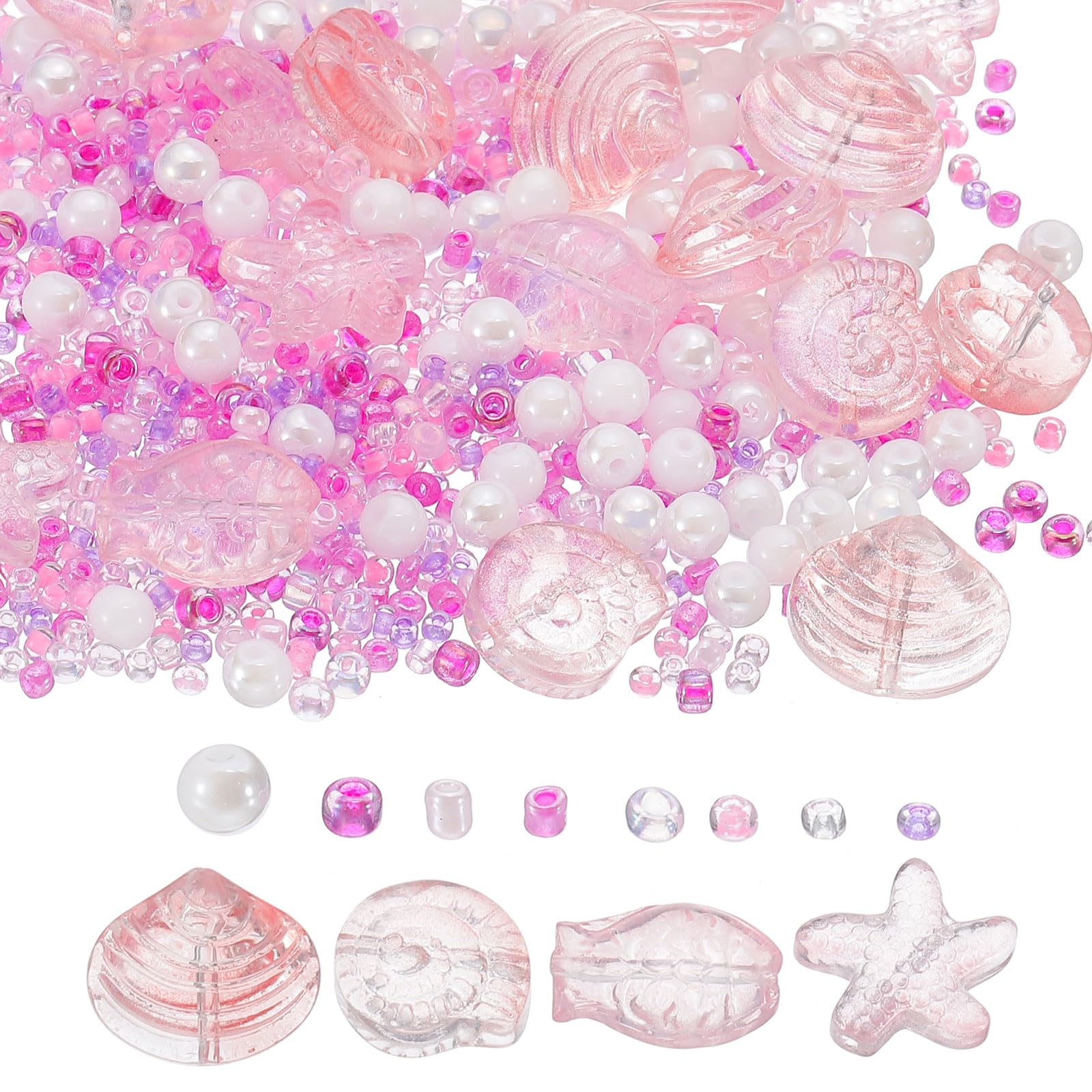 Perles verre d'animaux marins en forme d'étoile de mer et coquillage rose pour l'enfilage