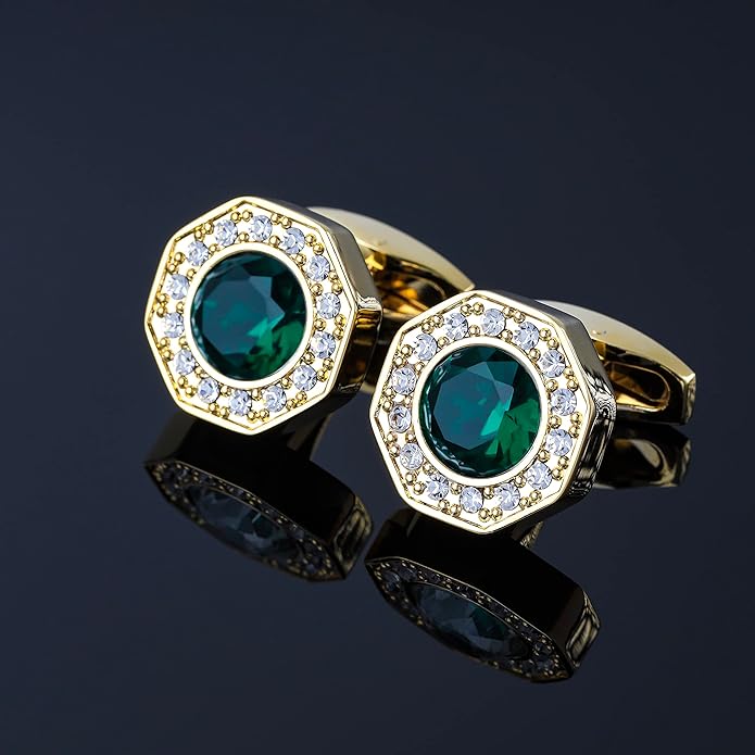 Sogee Crystal Cufflinks para Hombre Azul/Verde/Rosa/Morado/Rojo/Blanco/Multicolor Chapados en Oro miniatura 4