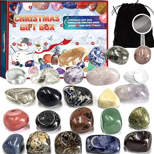 Calendario de Adviento de Navidad  Calendario de Adviento 2023 de cristal para niños con 24 piedras preciosas para abrir cada día, una colección