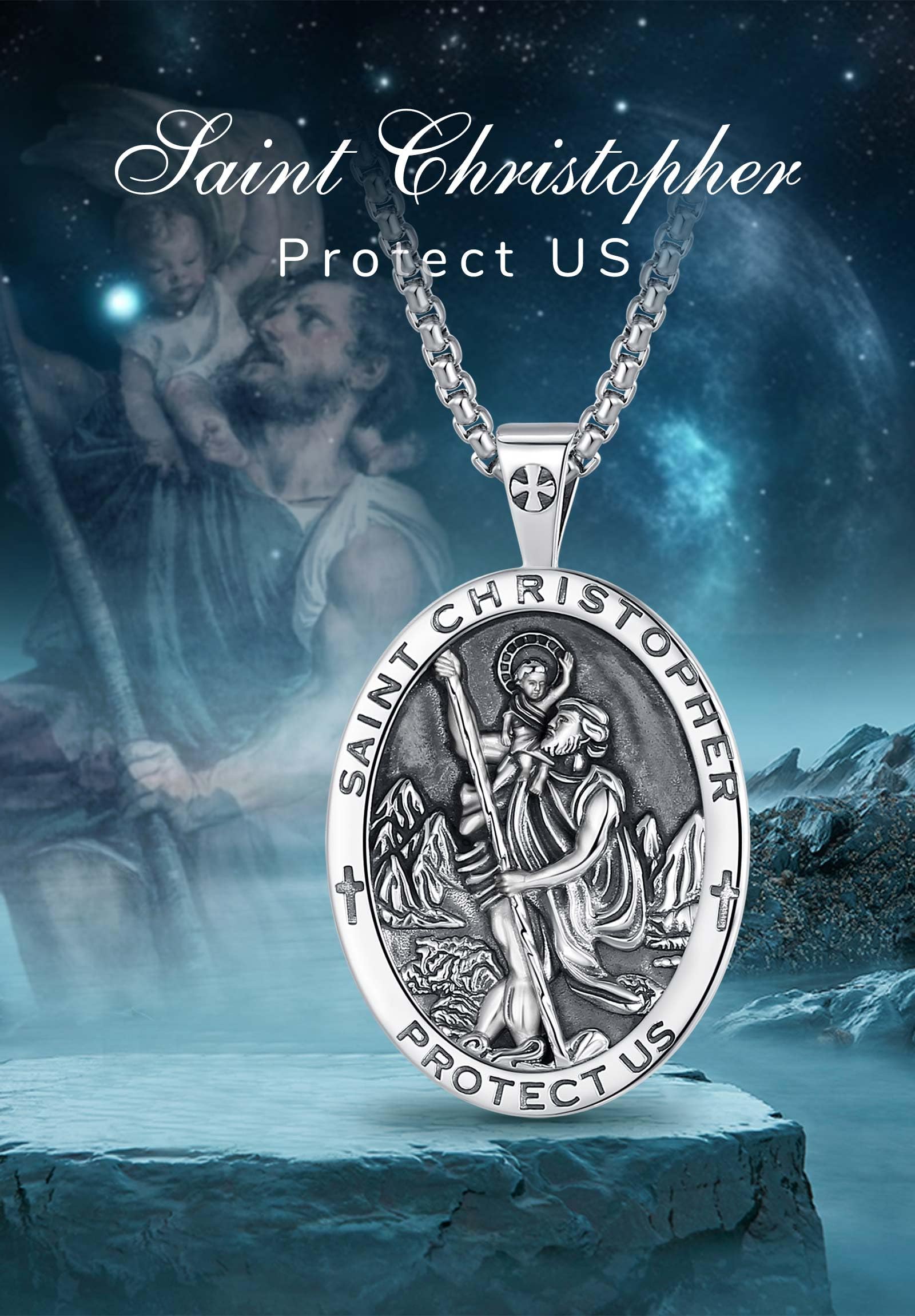 Srebro próby 925 St Christopher/St Michael/St Benedict/St Jude/Virgin Mary/St Gabriel/St Gabriel/St Anthony Naszyjnik dla mężczyzn i kobiet, ochrona religii, amulet, wisiorek,