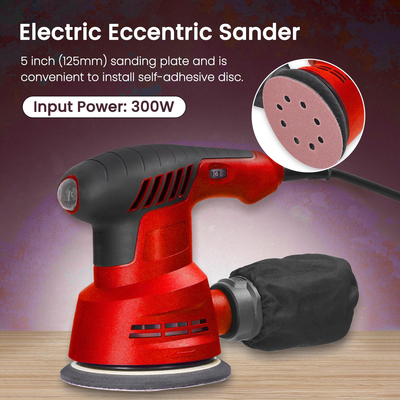Lijadora Excéntrica Eléctrica de Mano de 300 W, 5000 a 12000 Rpm, 6 Niveles de Velocidad Ajustable, Máquina Pulidora de Automóviles para Automóviles, Encerado de Pisos, (Enchufe