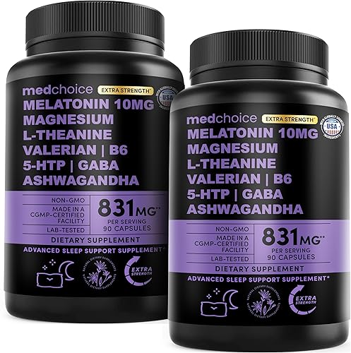 Cápsulas para dormir de melatonina 12 en 1, 10 mg de melatonina extra fuerte con magnesio y mezcla equilibrada de Ashwagandha, GABA, extracto de